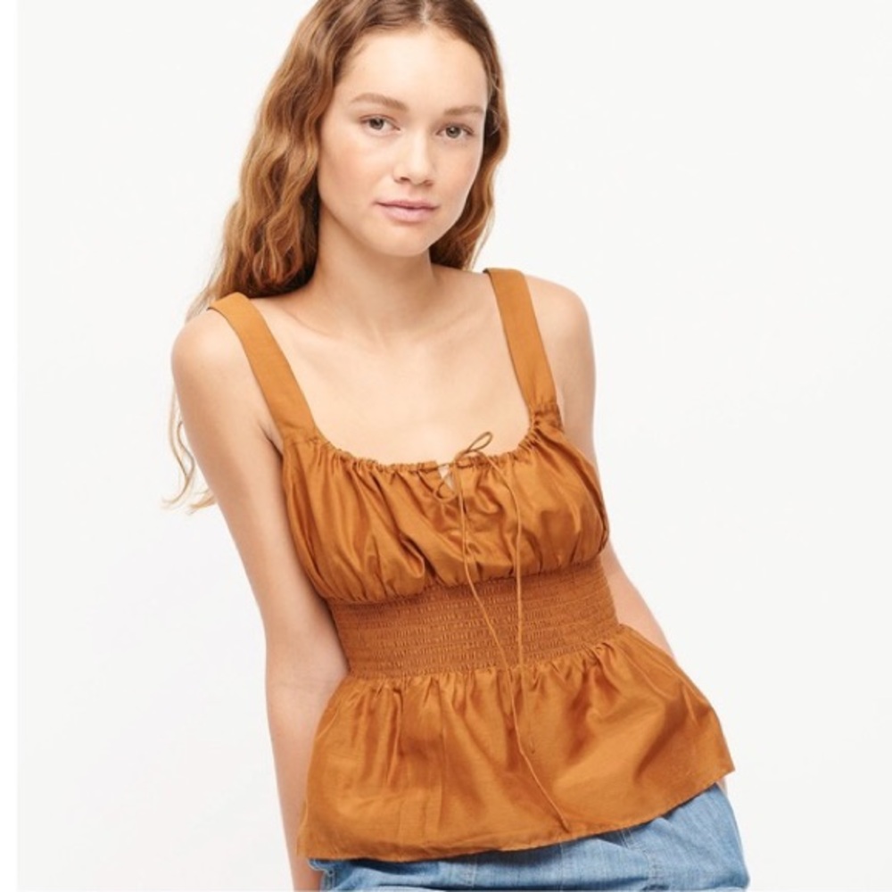 J. Crew Smocked Waist Tank in Silk-Cotton Voile